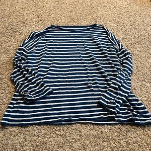 J. Crew Navy and White Striped Boatneck Long Sleeve Linen Tee